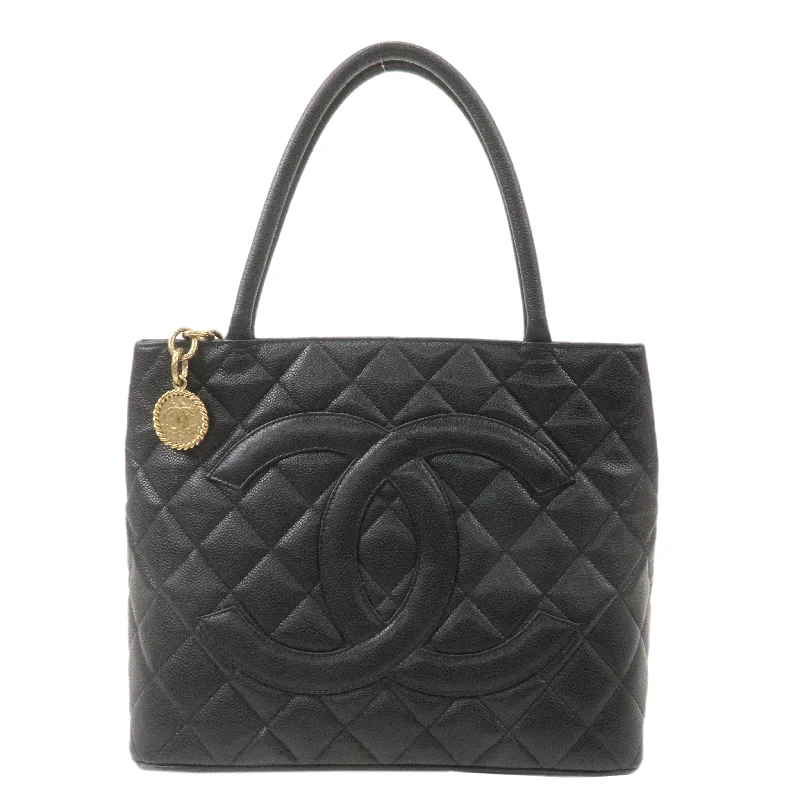 Chanel High-End Handbag -CHANEL Matelasse Caviar Skin Medalion Tote Bag Black A01804