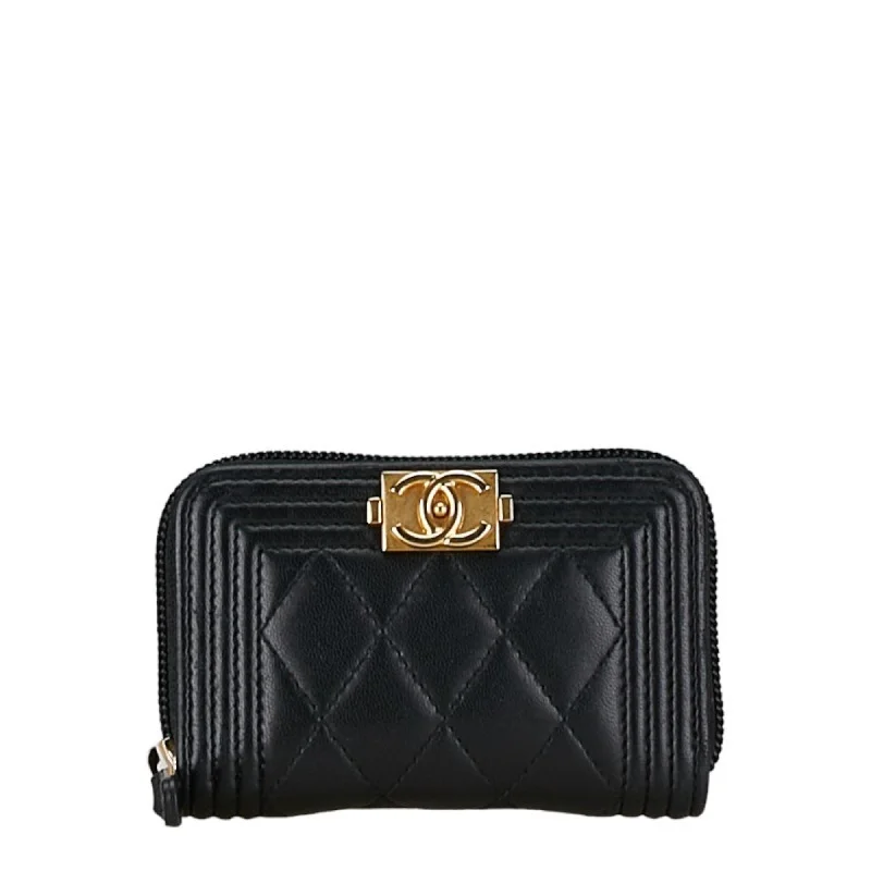 Chanel High Society Bag -Chanel Matelasse Coco Mark Boy Coin Case Purse Black Lambskin Women's CHANEL