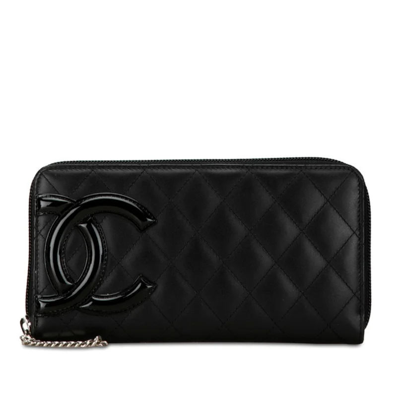 Chanel European Luxury Bag -Chanel Matelasse Coco Mark Cambon Line Round Long Wallet Black Lambskin Women's CHANEL