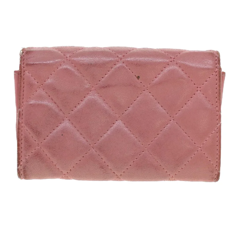 Chanel Everyday Bag -CHANEL Matelasse Coin Purse Lamb Skin Pink CC Auth bs5967