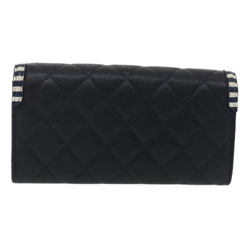 Chanel Haute Couture Bag -CHANEL Matelasse Cruise Line Long Wallet Caviar Skin Navy CC Auth 29542A