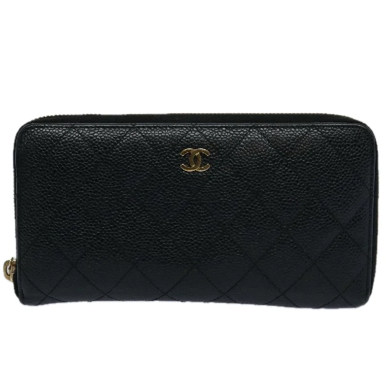 Chanel Must-Have Designer Bag -CHANEL Matelasse Long Wallet Caviar Skin Black CC Auth ep2517