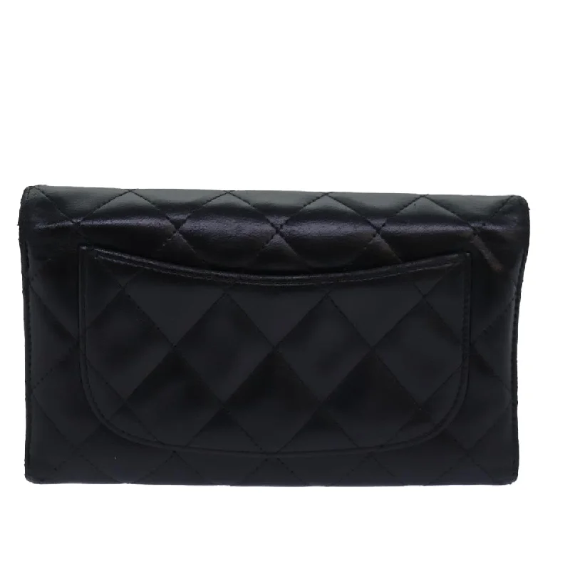 Chanel Luxury Leather Bag -CHANEL Matelasse Long Wallet Leather Black CC Auth 81605