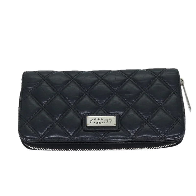 Chanel Parisian Style Bag -CHANEL Matelasse Long Wallet Leather Black CC Auth yk11586