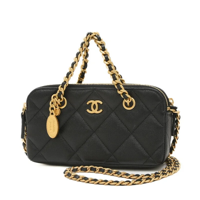 Chanel Exclusive Limited Edition Bag -Chanel Matelasse Phone Case Chain Wallet Caviar Skin Black AP3495