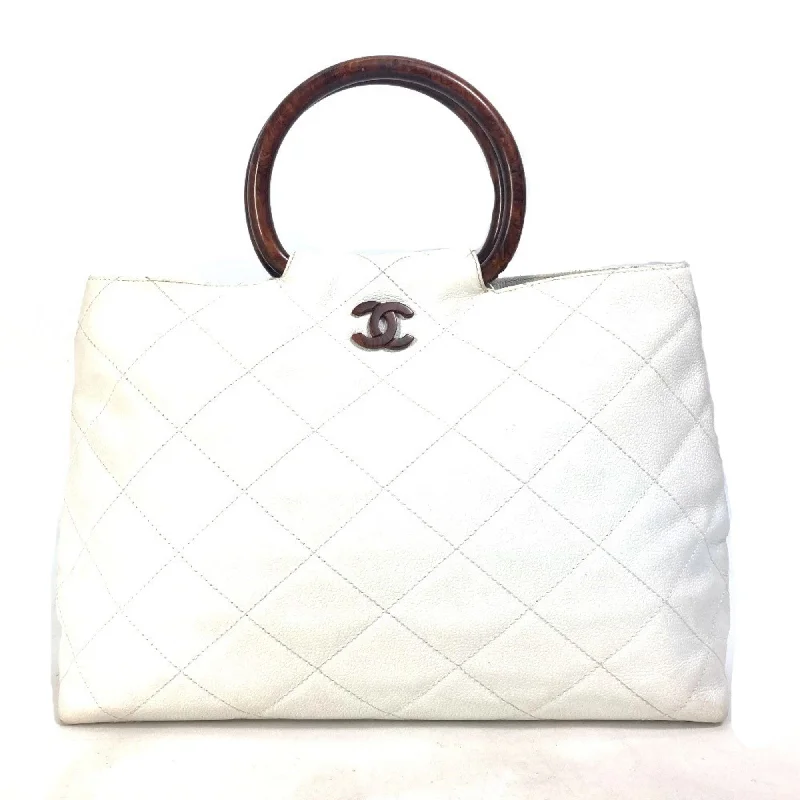 Chanel Luxury Statement Bag -Chanel Matelasse Quilted Wood handle bag Tote Bag Hand Bag White Brown