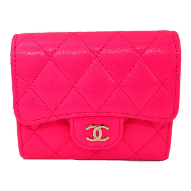 Chanel Must-Have Wardrobe Staple -CHANEL Matelasse Tri-Fold Wallet Pink Caviar Skin (Grained Calf)