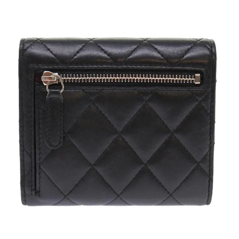 Chanel Sophisticated Fashion Bag -CHANEL Matelasse Wallet Lamb Skin Black CC Auth 47561