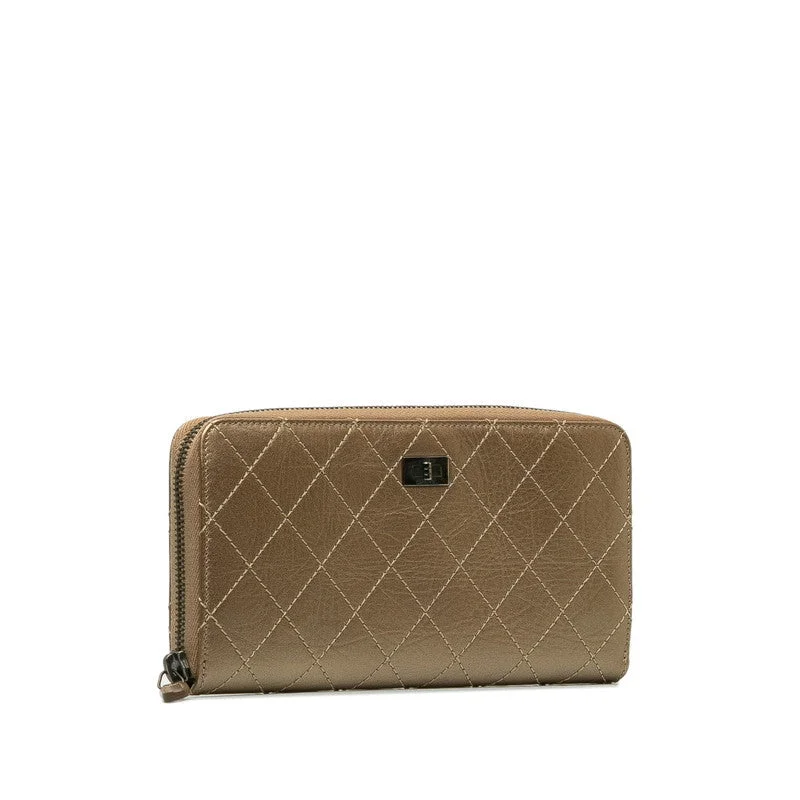 Chanel Parisian Style Bag -Chanel Matrace 2.55 Bronze Roundfassner Long Wallet Gold Leather Lady Chanel