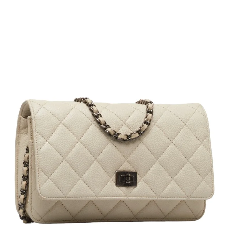 Chanel Iconic Parisian Bag -Chanel Matrasse 2.55 Single Flap Long Wallet Chain Wallet White Caviar S  CHANEL