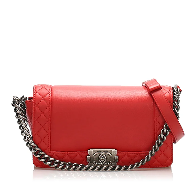 Chanel Spring Collection Bag -Medium Boy Lambskin Leather Flap Bag Red SHW