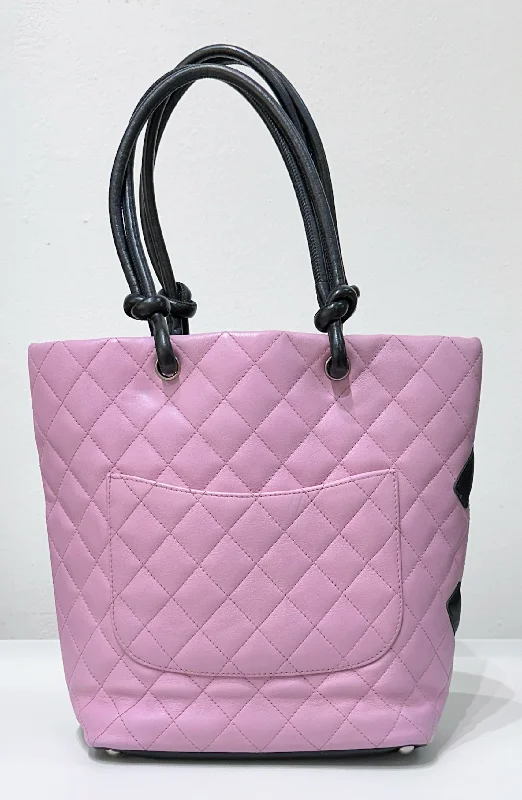 Chanel Retro-Inspired Bag -Chanel Medium Calfskin Quilted Cambon Tote Pink Black