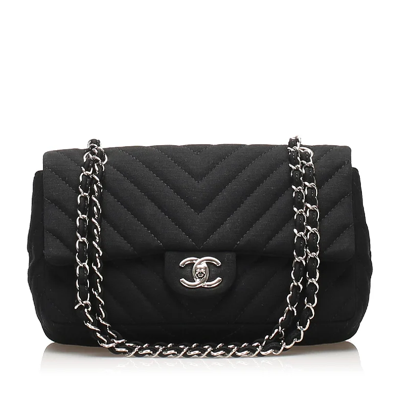 Chanel Summer Bag -Medium Chevron Jersey Chain Flap Bag Black