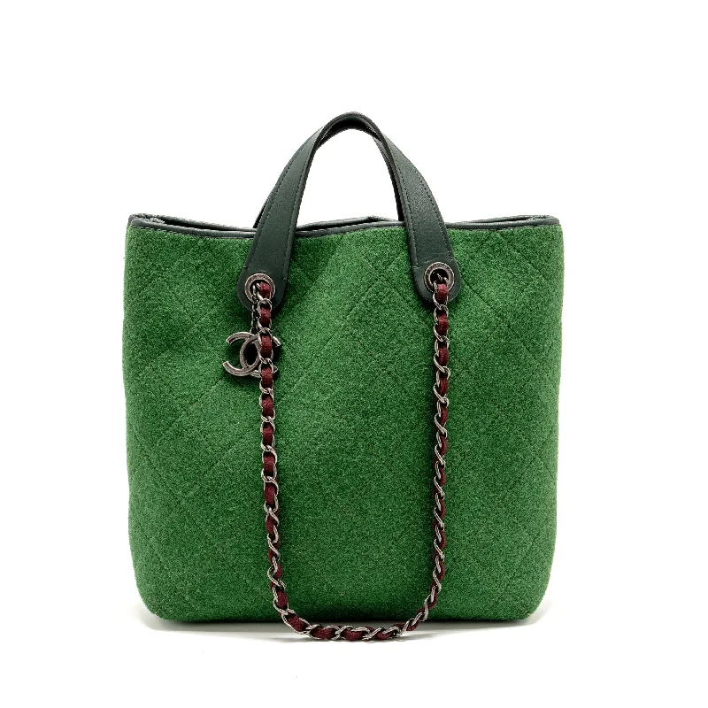 Chanel Luxe Investment Bag -Chanel Medium Quilted Pop Tote Bag Felt / Leather Green Ruthenium Hardware