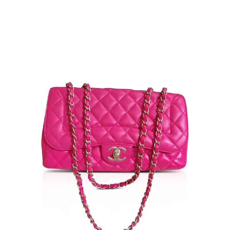 Chanel Luxury Statement Bag -Medium Timeless Flap Bag in Hot Pink Lambskin Leather with Matt GHW