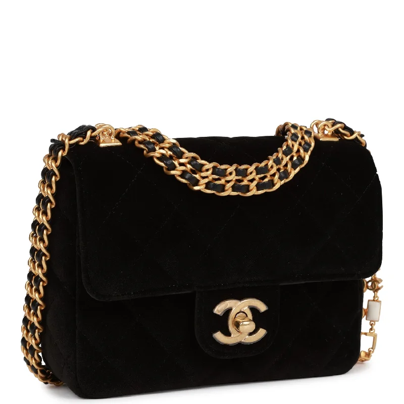 Chanel Wedding Guest Bag -Chanel Mini Flap Bag Black Velvet Enamel and Gold Hardware