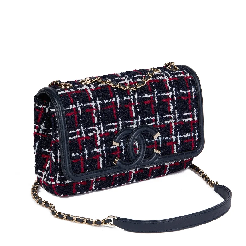 Chanel Retro-Inspired Bag -Chanel Navy, Red, White Tweed Fabric & Navy Lambskin Small Filigree Flap Bag