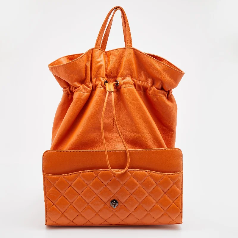 Chanel Elegant & Stylish Bag -Chanel Orange Quilted Leather Grocery By Chanel Drawstring Flap Bag