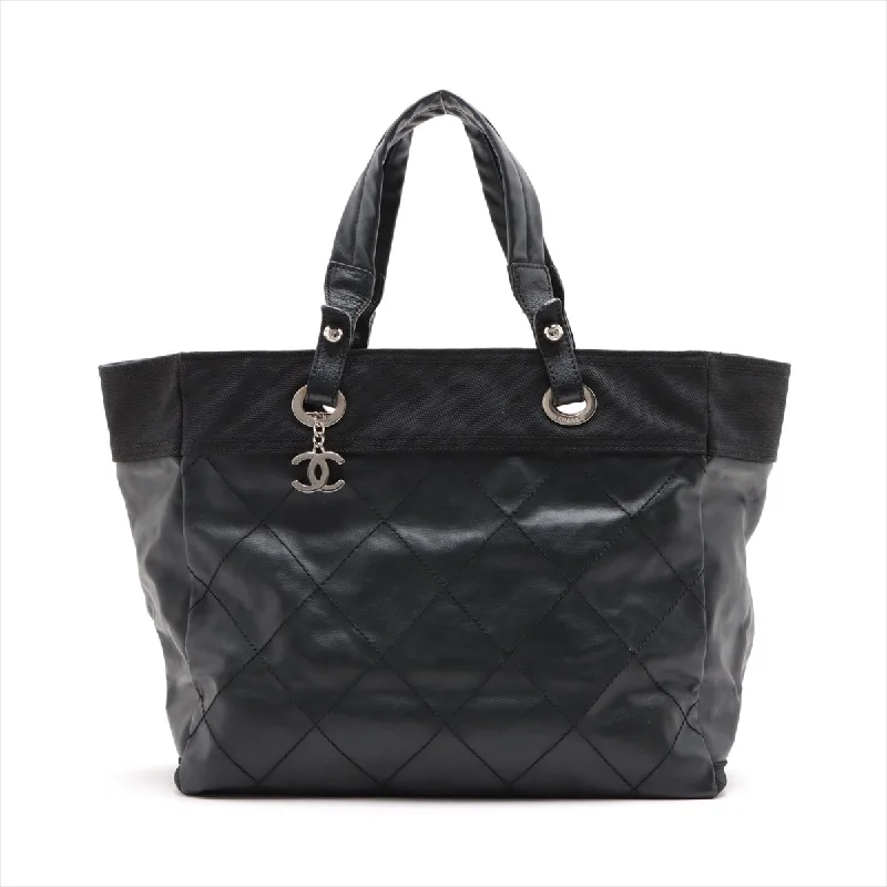 Chanel Winter Bag -CHANEL PARIBIARITZ MM  Linen Tote Bag Black Silver G  13th