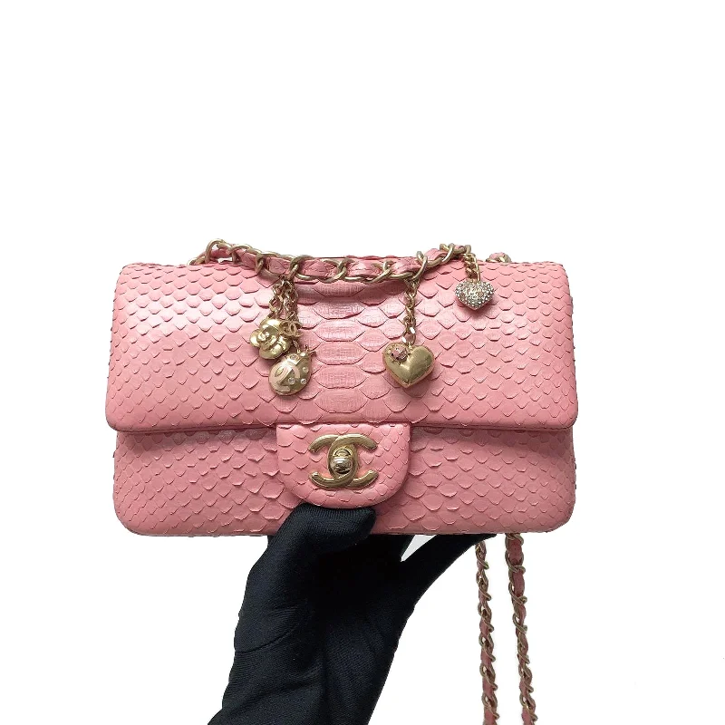 Chanel Sophisticated Fashion Bag -Python Valentine Collection Mini Charm Flap Bag Pink