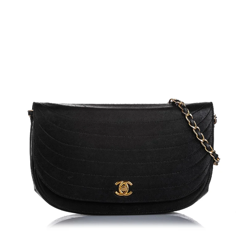 Chanel Luxe Investment Bag -Chanel Quilted Half Moon Lambskin Leather Flap Bag Black