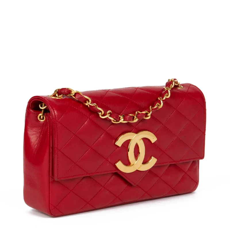 Chanel Fashion Week Bag -Chanel Red Quilted Lambskin Vintage XL Small Classic Single Flap Bag