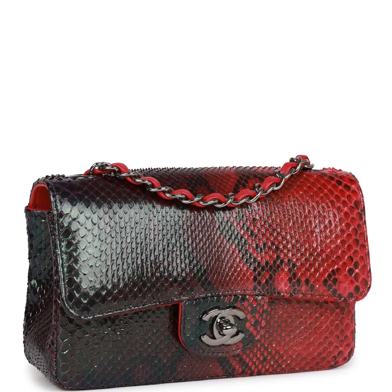 Chanel Cruise Collection Bag -Chanel Mini Rectangular Flap Bag Red and Black Python Ruthenium Hardware