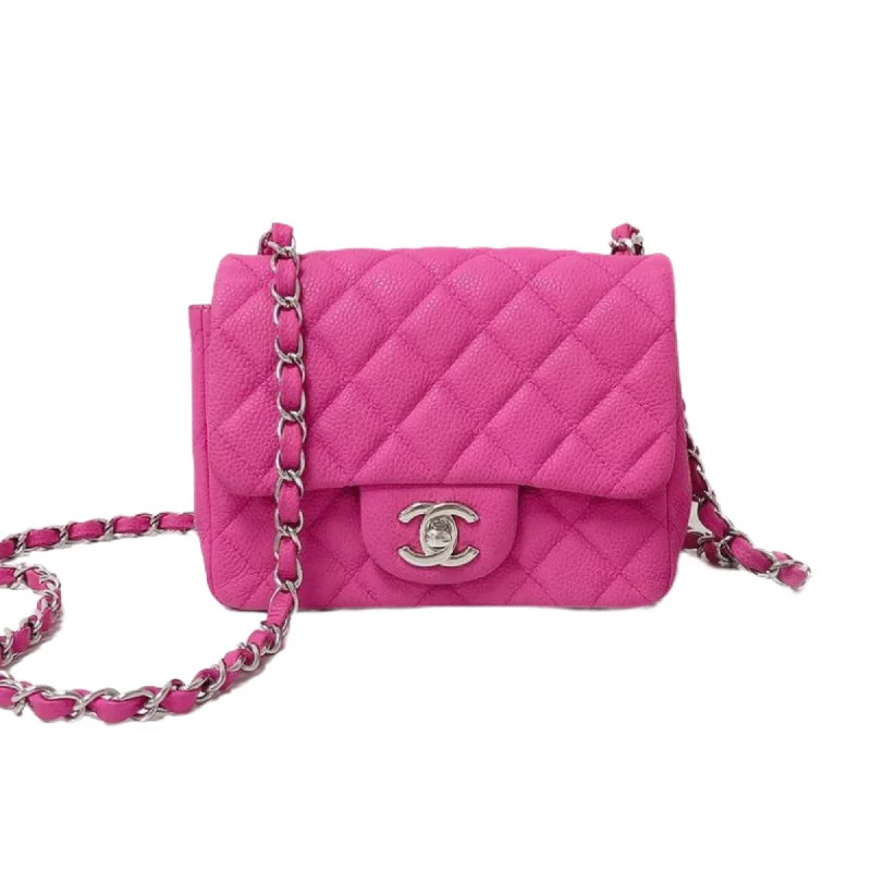 Chanel High Society Bag -Square Mini Flap Bag Quilted Caviar Leather with SHW Hot Pink