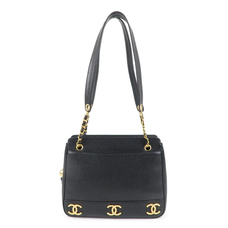 Chanel Luxury Statement Bag -CHANEL Triple Coco Chain Caviar Skin Chain Tote Bag Black A03675