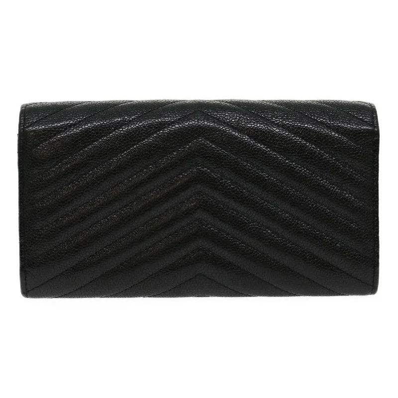 Chanel Signature Handbag -CHANEL V stitch Long Wallet Caviar Skin Black CC Auth 30285A