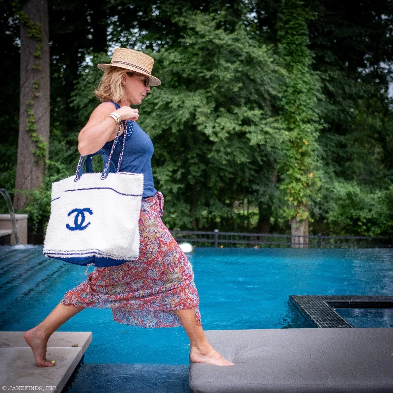 Chanel Summer Bag -CHANEL Venise Biarritz Shopping Tote Terry Cloth Blue & White Large