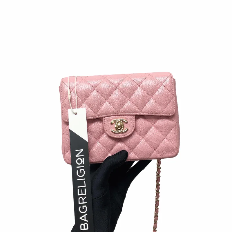 Chanel Haute Couture Bag -Vintage Mini Square Flap Bag in Pink Quilted Caviar Leather GHW