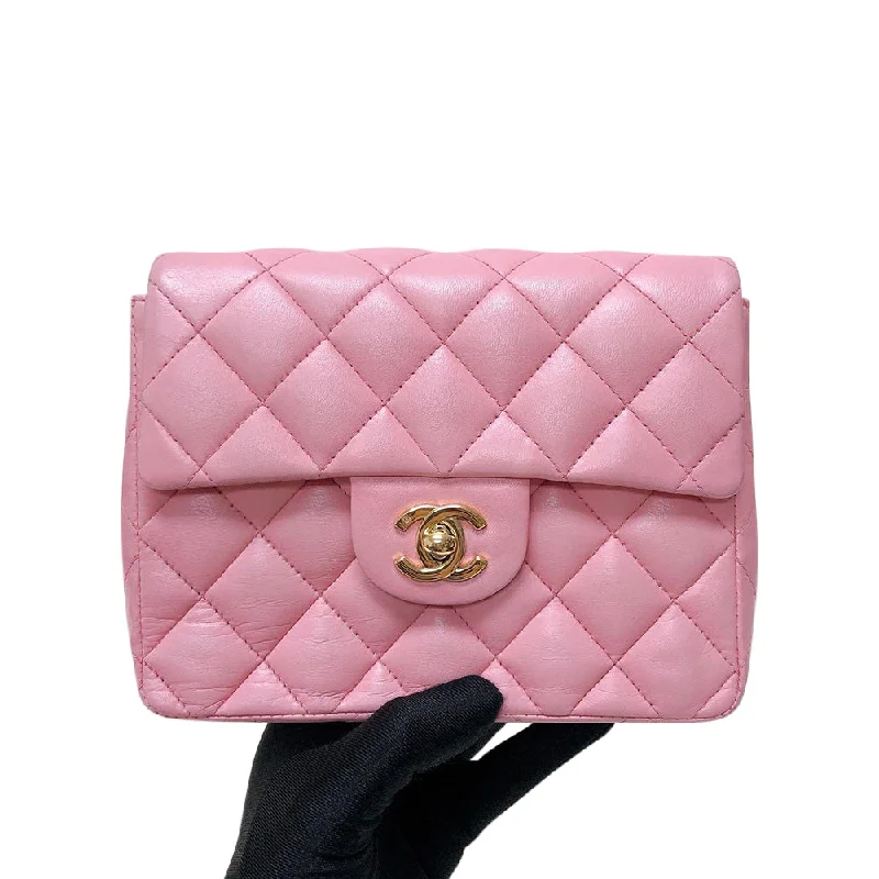 Chanel Wedding Guest Bag -Vintage Mini Square Flap Bag in Pink Quilted Lambskin Leather GHW