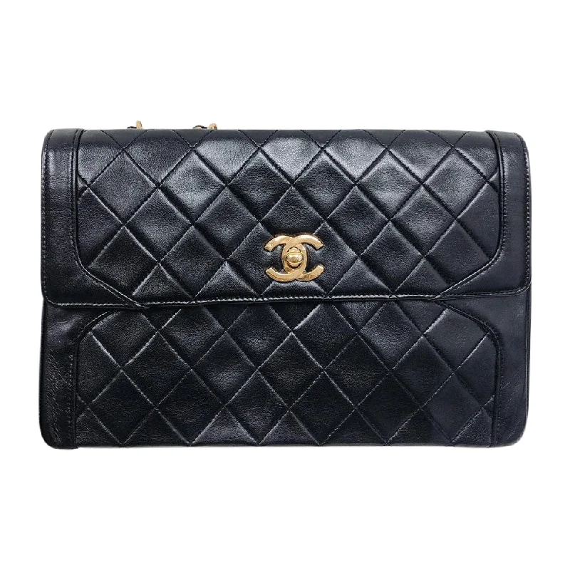 Chanel Work Bag -Vintage Rare Flap Bag Quilted Lambskin Medium Black