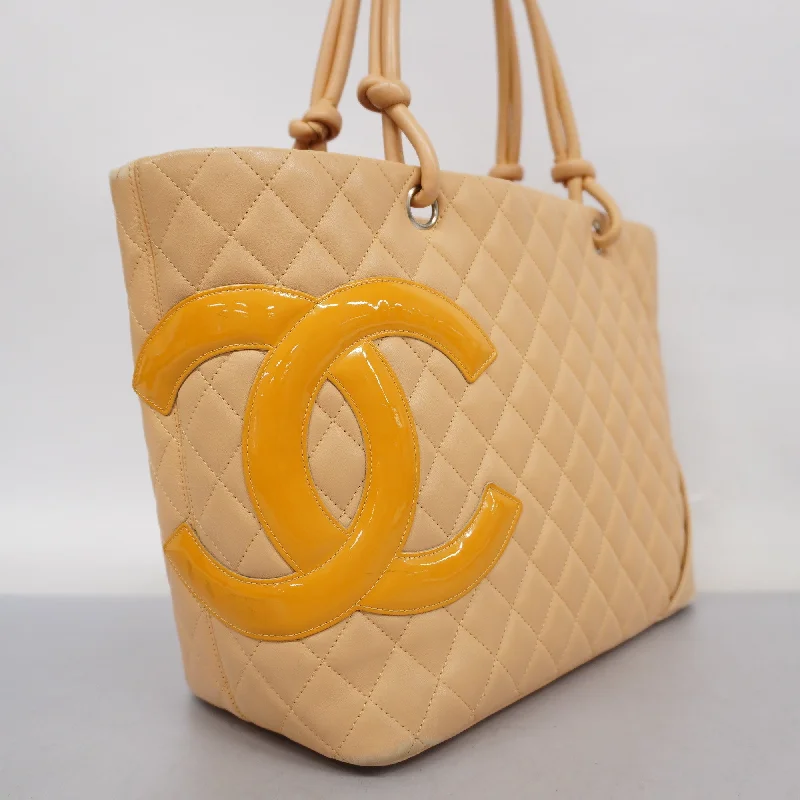 Chanel Travel Bag -CHANELAuth  Ligne Cambon Tote Bag Lambskin Women's Tote Bag Beige