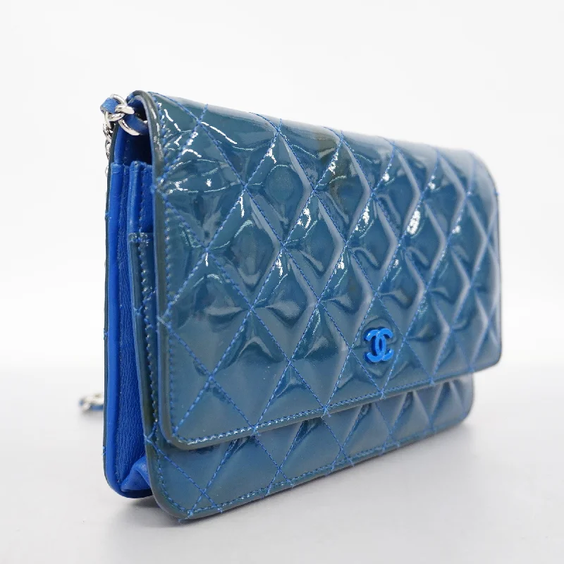 Chanel High Society Bag -CHANELAuth  Matelasse Chain Shoulder Silver Metal Fittings Women's Wallet Blue