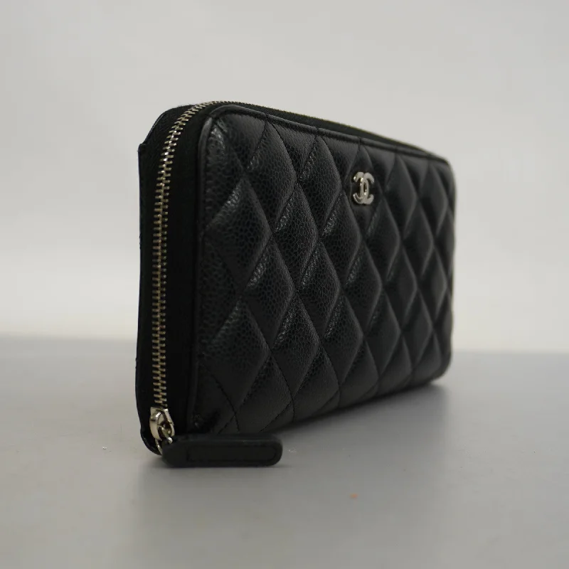 Chanel Summer Bag -CHANELAuth  Matelasse Silver Metal Fittings Women's Caviar Leather Long Wallet