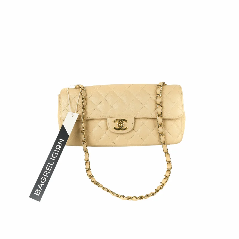 Chanel Retro-Inspired Bag -East West Flap Bag in Caviar Beige Leather with GHW