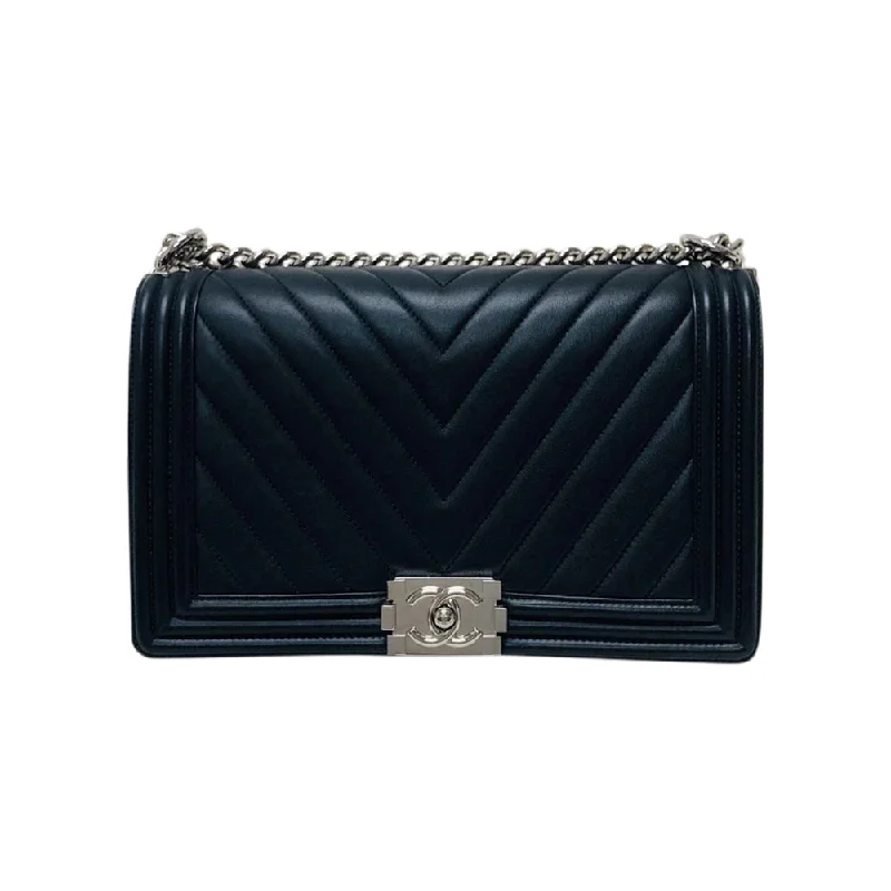 Chanel Ultra-Feminine Bag -Le Boy Chevron Calfskin Flap Bag with Shiny Silver Hardware New Medium