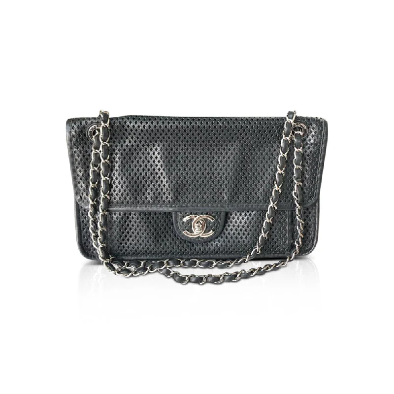 Chanel Fall Collection Bag -Perforated Medium Flap Bag in black with SHW