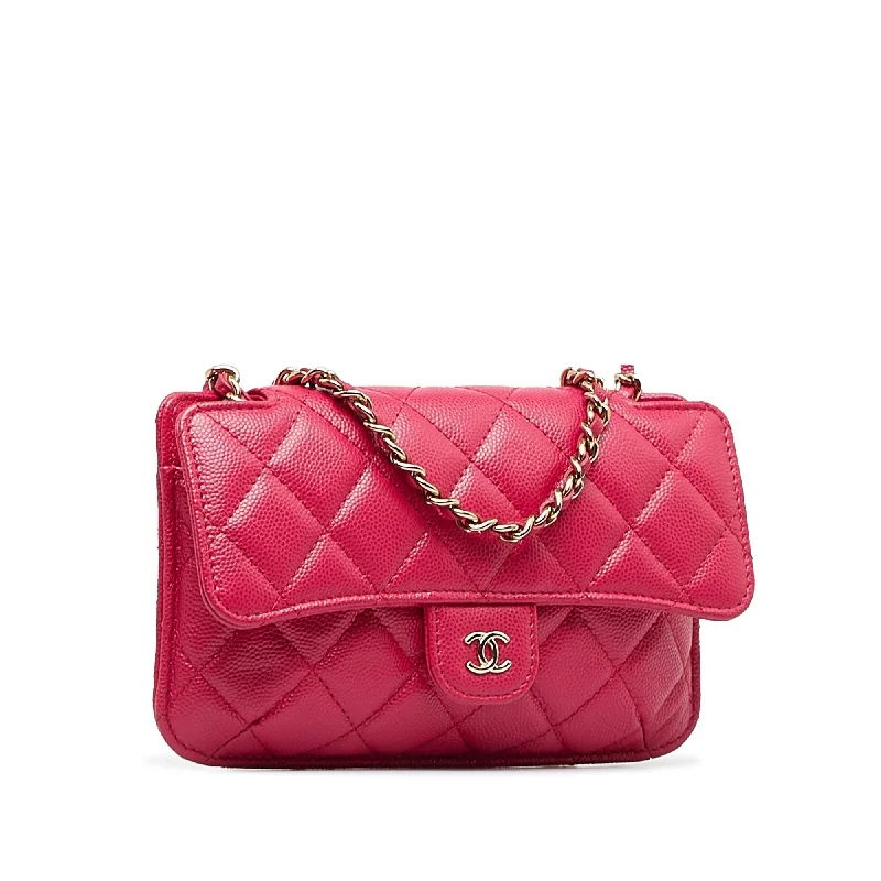 Chanel Birthday Gift Bag -Pink Chanel Quilted Caviar Foldable Printed Fabric Tote with Chain