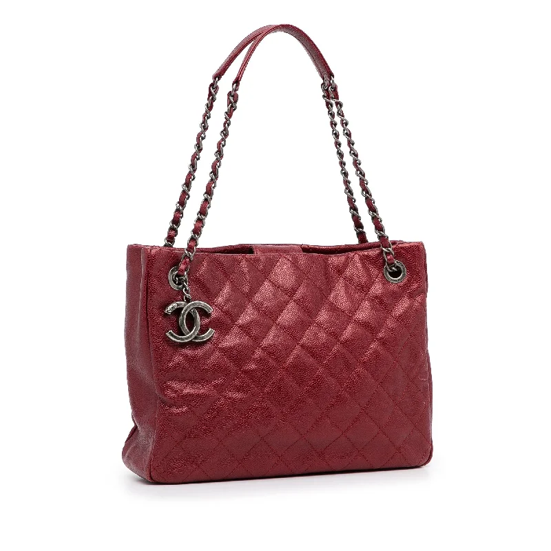 Chanel Luxury Leather Bag -Red Chanel Small Caviar City Shopper Tote Bag