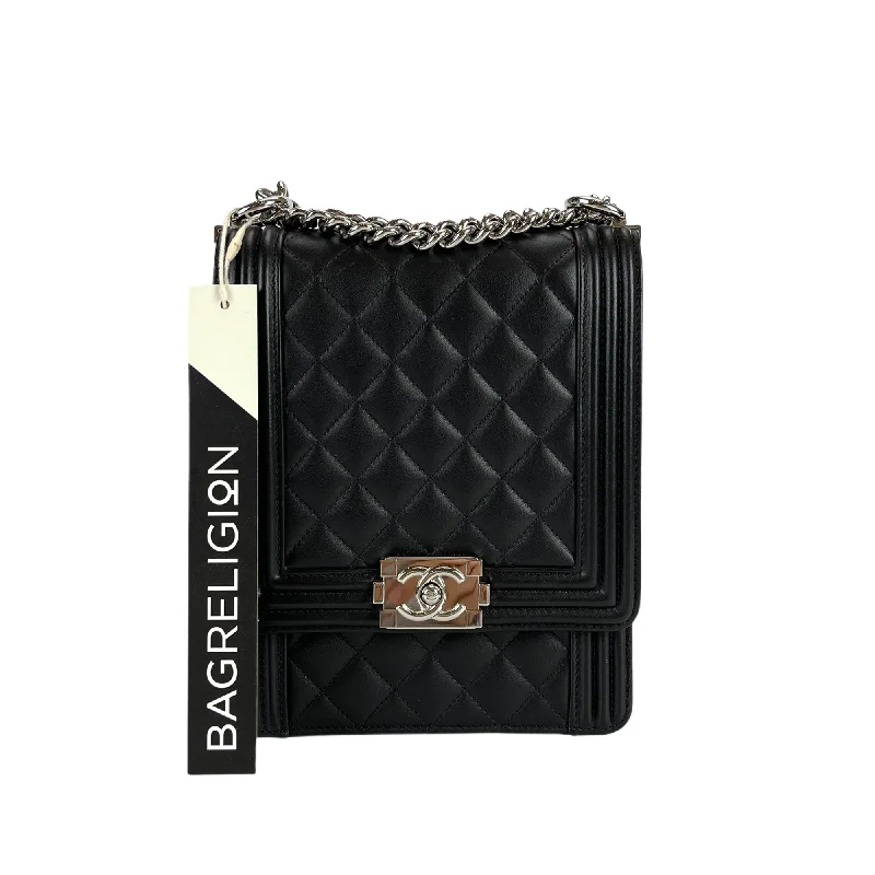 Chanel Holiday Edition Bag -Vertical North South Boy Flap Bag in Black SHW