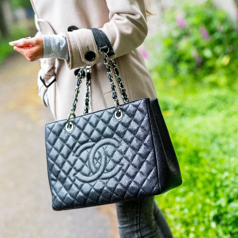 Chanel Holiday Edition Bag -Chanel Black Caviar Grand Shopper Tote (GST) Silver Hardware