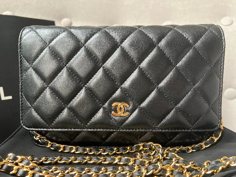 Chanel Best-Selling Bag -Chanel Black Lambskin Wallet on Chain with gold hardware