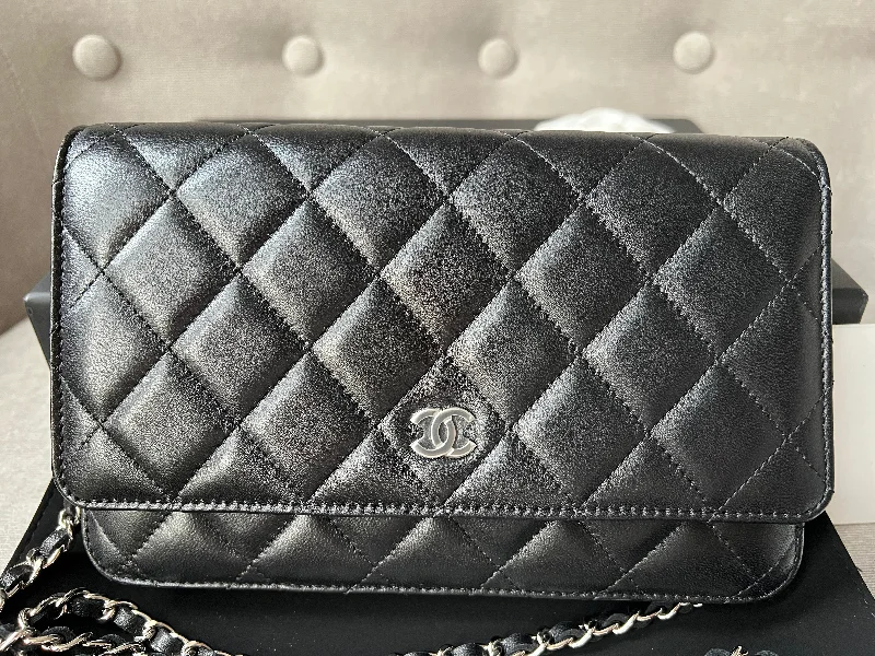 Chanel Fashion Week Bag -Chanel Black Lambskin Wallet on Chain with silver hardware