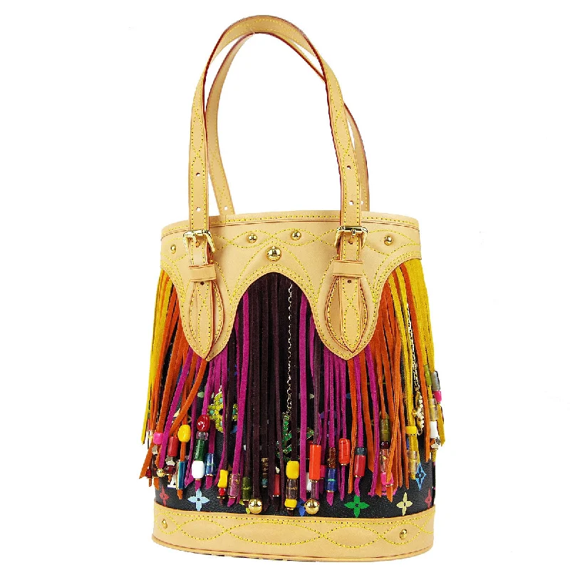 LV Woven Leather Bag -Louis Vuitton * 2006 Bucket Fringe Monogram Multicolor M40110