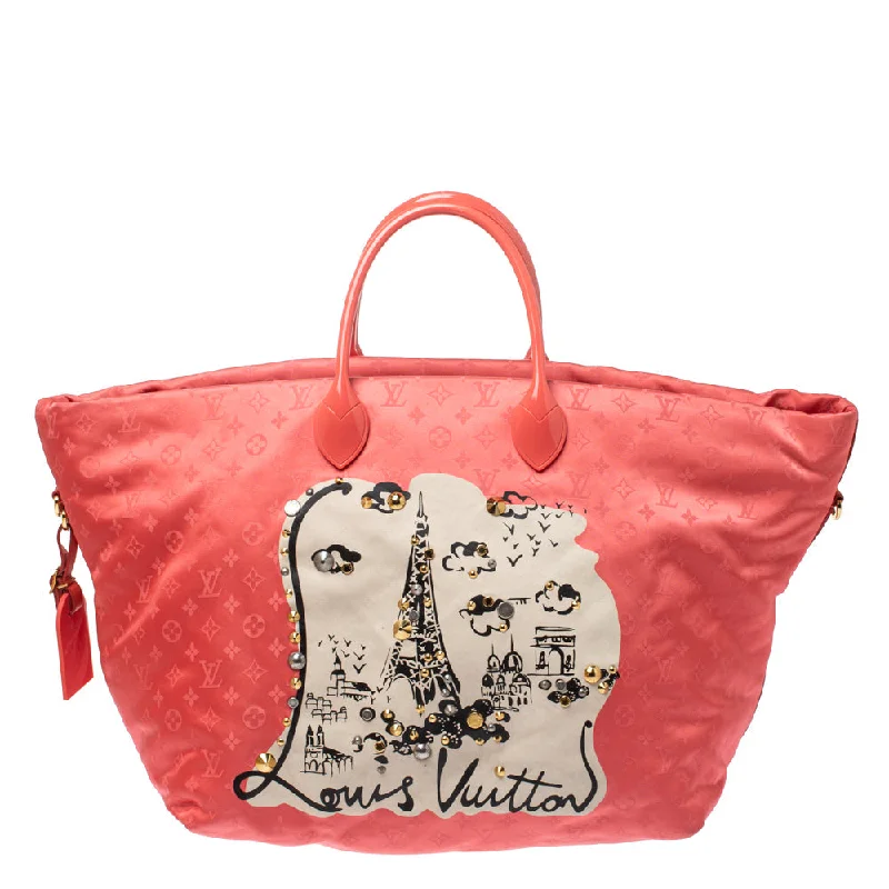 LV White Bag -Louis Vuitton Coral Monogram Nylon Nouvelle Vague Beach Bag