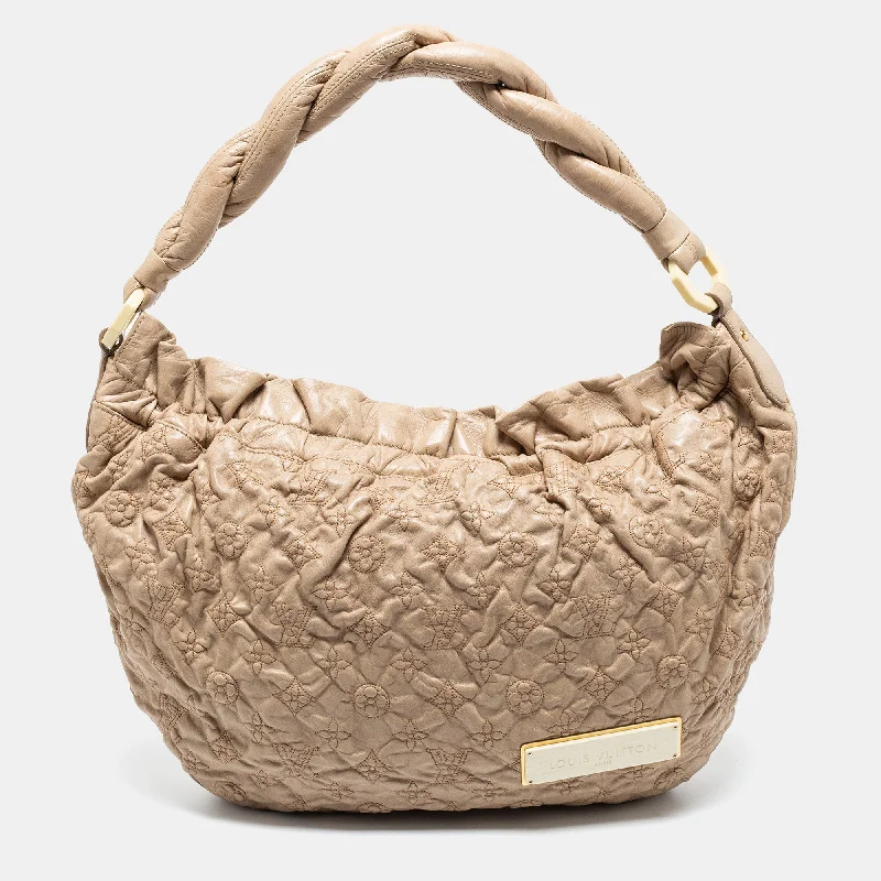 LV Logo Embossed Bag -Louis Vuitton Ecru Monogram Leather Limited Edition Olympe Nimbus GM Bag