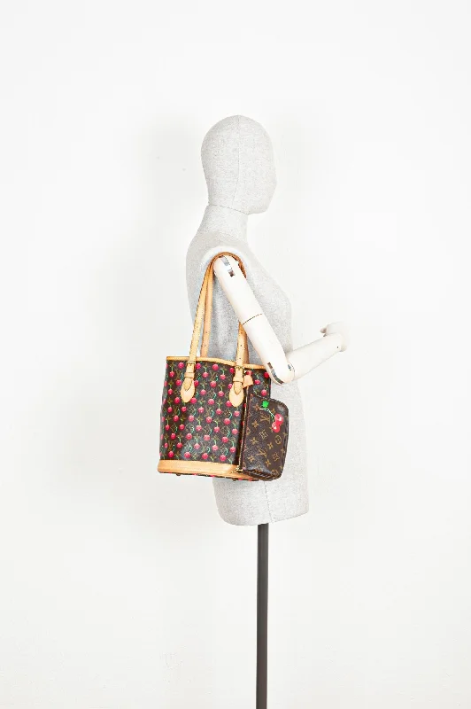 LV Luxury Statement Bag -LOUIS VUITTON Bucket Bag Monogram Cerises